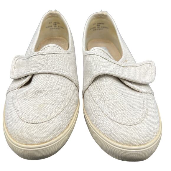 👟Grasshoppers Cream 8 Canvas Slip-On Sneakers Wide Strap Minimalist Comfort Y2K - Picture 1 of 3